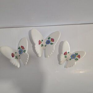 Vintage Lasting Products Hand Painted Ceramic Set of 3 Butterfly Wall Art